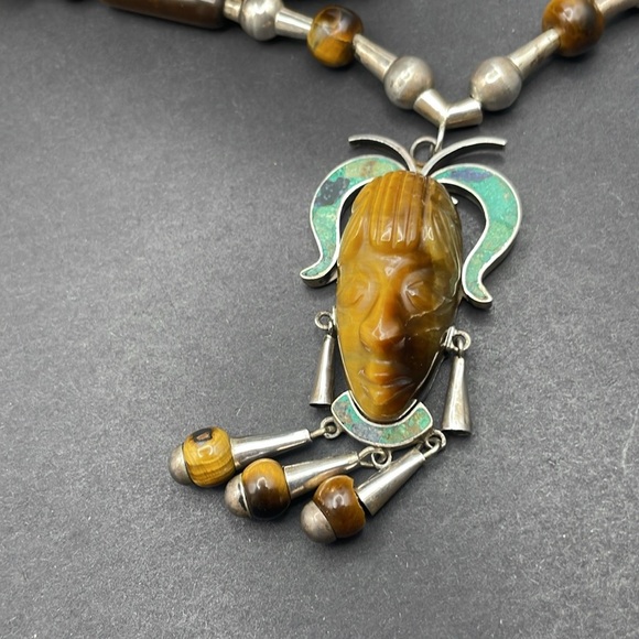 Taxco carved tigers eye necklace A6 🔥 - Picture 3 of 8
